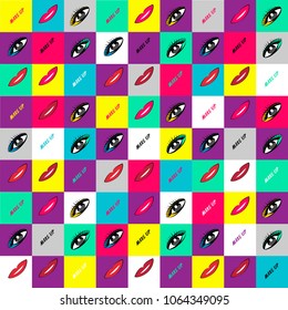 Cute seamless colorful pattern with eyes and lips