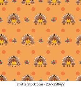 Cute seamless Country Fall patterns for Wallpapers and Wall Design With Three Turkey Birds. Vector and Illustration.