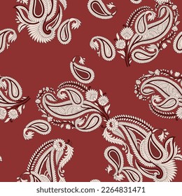 cute seamless cream vector stock paisley bunches pattern on red background