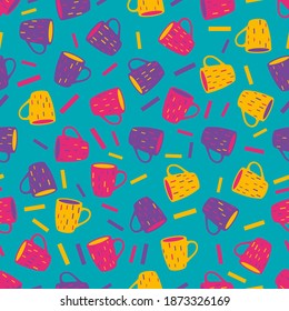 Cute seamless cups pattern. Beautiful textile or paper print. Vector illustration.
