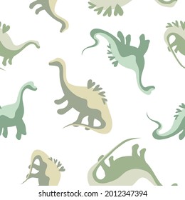 Cute seamless dinosaur pattern with hearts on their backs. Children's print with green dinosaurs, baby pattern for fabric, for textiles, for wrapping paper, for nursery. decorating Jurassic texture.
