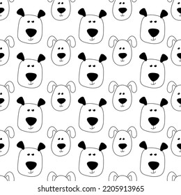 Patrón de perro sin costura con dos perros dibujados a mano con garrapatas. Ilustración vectorial de Doodle. Patrón de impresión para niños, tela, postales