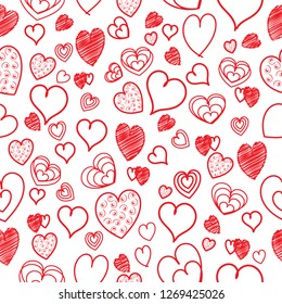 Cute seamless doodle heart background. Perfect for gift wrapping , valentines card, fashion. home decor. 