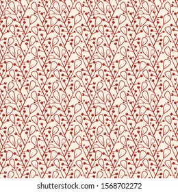 cute seamless fabric pattern tile with berries and leaves in cherry color. for textile, fabric, print, backgrounds, backdrops, wallpaper, cards, wrapping and creative surface designs. 