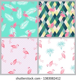 Cute Seamless Flamingo Pattern Collection Set Vector Illustration EPS10