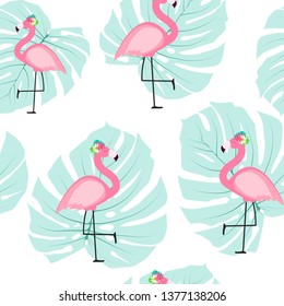 Cute Seamless Flamingo Pattern Vector Illustration EPS10