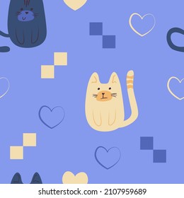 Cute seamless flat naive cat pattern illustration