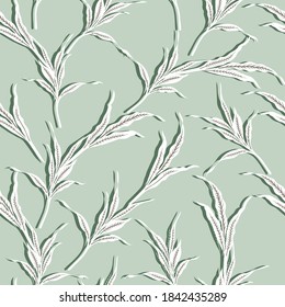 cute seamless floral green leaves pattern on green background