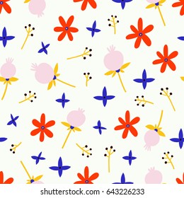 Cute seamless Floral pattern. Botanical vector texture in bright colors.