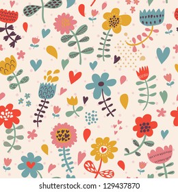 Cute seamless floral pattern. Copy square to the side and you'll get seamlessly tiling pattern which gives the resulting image ability to be repeated or tiled without visible seams.