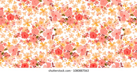 Cute seamless floral pattern. Delicate flowers background for fabric, wrapping, wallpaper, paper.