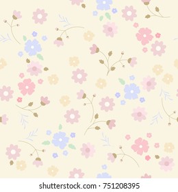 Cute seamless floral pattern. Delicate flowery background for fabric, wrapping, wallpaper.