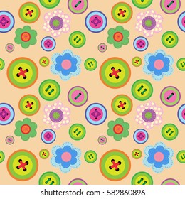 Cute seamless floral pattern with a flowers and buttons