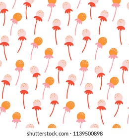 Cute seamless floral pattern with hand drawn dandelion flowers. Autumn design template. Vector wallpaper. Good for print.