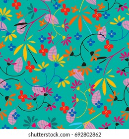 Cute seamless floral pattern. Hand drawn vector illustration.
