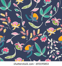 Cute seamless floral pattern. Hand drawn vector illustration.
