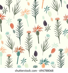Cute seamless floral pattern. Hand drawn vector illustration. 