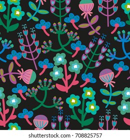 Cute seamless floral pattern. Hand drawn vector illustration.