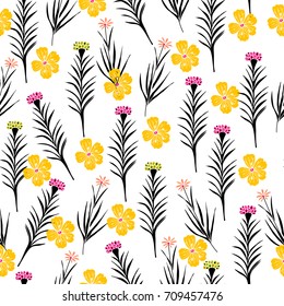 Cute seamless floral pattern. Hand drawn vector illustration.