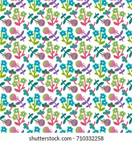 Cute seamless floral pattern. Hand drawn vector illustration.