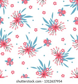 Cute Seamless Floral Pattern isolated on white background. Design element for fabric, textile, wallpaper, scrapbooking or others. Vector illustration.