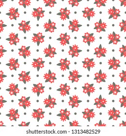 Cute Seamless Floral Pattern isolated on white background. Design element for fabric, textile, wallpaper, scrapbooking or others. Vector illustration.