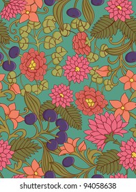 Cute seamless floral pattern with leafs and berries