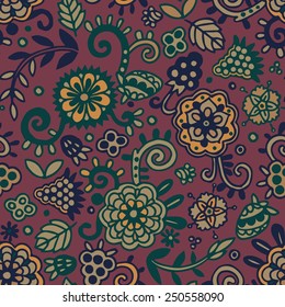 Cute seamless floral pattern on the dark marsala background