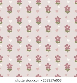 Cute seamless floral pattern in pastel colors in vintage Scandinavian style for fabrics, paper, textiles and gift wrap isolated on a brown background