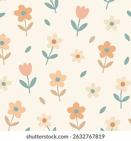 A cute, seamless floral pattern with pastel tones in a minimalist, hand-drawn style — perfect for modern stationery and textiles.