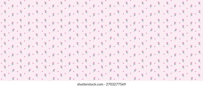 Lindo patrón floral sin fisuras con tulipanes rosados. Paño de picnic, sábana, mantel o textura de servilleta. Cruzó las líneas pares. Estampado estético minimalista. Ilustración vectorial.