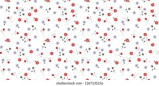 Cute seamless floral pattern. Simple flowers background for fabric, wrapping, wallpaper, paper.