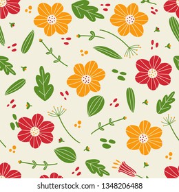 Cute seamless floral pattern. Simple flowers background for fabric, wrapping, wallpaper, paper. Seamless vector texture.