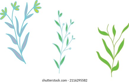 Cute seamless floral pattern. Simple flowers background. spring leaves pattern for decoration. Ornamental plant pattern.  Plants on white background.