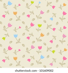 Cute seamless  floral pattern with tulips on pastel background