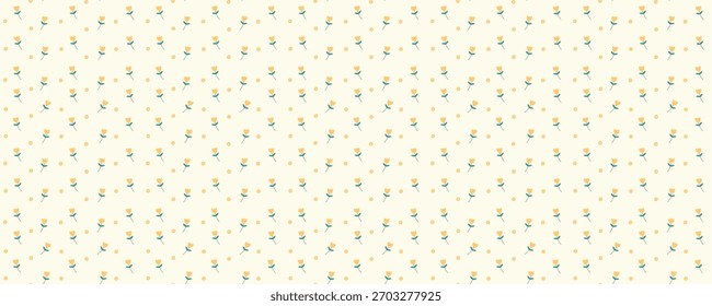 Lindo patrón floral sin fisuras con tulipanes amarillos. Paño de picnic, sábana, mantel o textura de servilleta. Cruzó las líneas pares. Estampado estético minimalista. Ilustración vectorial.