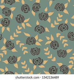 Cute seamless floral roses pattern. Small pastel flowers blue background. Vector illustration for fabric, textile or prints