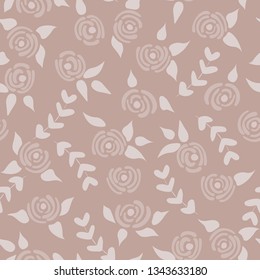 Cute seamless floral roses pattern. Small pastel flowers beige background. Vector illustration for fabric, textile or prints