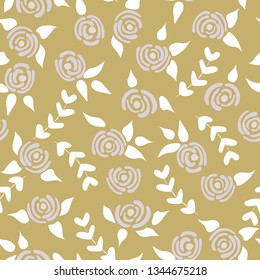 Cute seamless floral roses pattern. Small pastel flowers beige background. Vector illustration for fabric, textile or prints