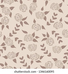 Cute seamless floral roses pattern. Small pastel flowers beige background. Vector illustration for fabric, textile or prints