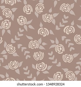 Cute seamless floral roses pattern. Small pastel flowers beige background. Vector illustration for fabric, textile or prints