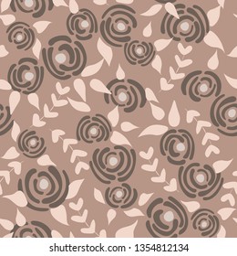 Cute seamless floral roses pattern. Small pastel flowers beige background. Vector illustration for fabric, textile or prints