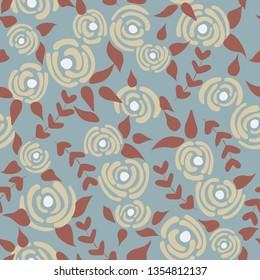 Cute seamless floral roses pattern. Small pastel flowers blue background. Vector illustration for fabric, textile or prints