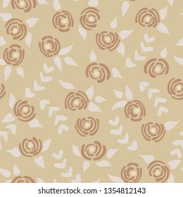 Cute seamless floral roses pattern. Small pastel flowers beige background. Vector illustration for fabric, textile or prints.