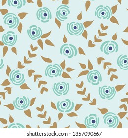 Cute seamless floral roses pattern. Small pastel flowers blue background. Vector illustration for fabric, textile or prints