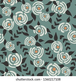 Cute seamless floral roses pattern. Small white flowers blue background. Vector illustration for fabric, textile or prints.