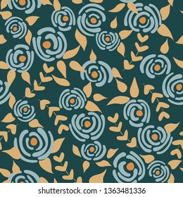 Cute seamless floral roses pattern. Small pastel flowers blue background. Vector illustration for fabric, textile or prints