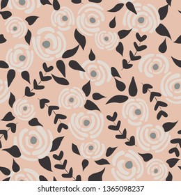 Cute seamless floral roses pattern. Small white flowers beige background. Vector illustration for fabric, textile or prints.