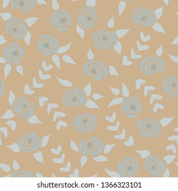 Cute seamless floral roses pattern. Small pastel flowers beige background. Vector illustration for fabric, textile or prints