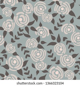 Cute seamless floral roses pattern. Small pastel flowers blue background. Vector illustration for fabric, textile or prints